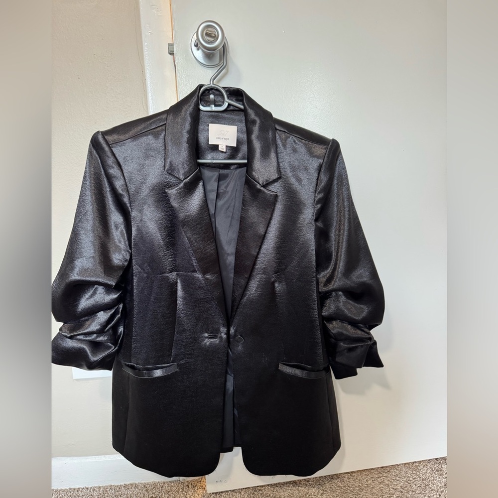 Cinq a’ sept satin blazer in black.